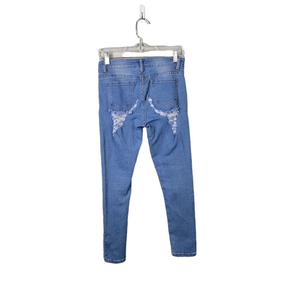 Fashion Nova Distressed Skinny Jeans – Light Blue Wash 3/4